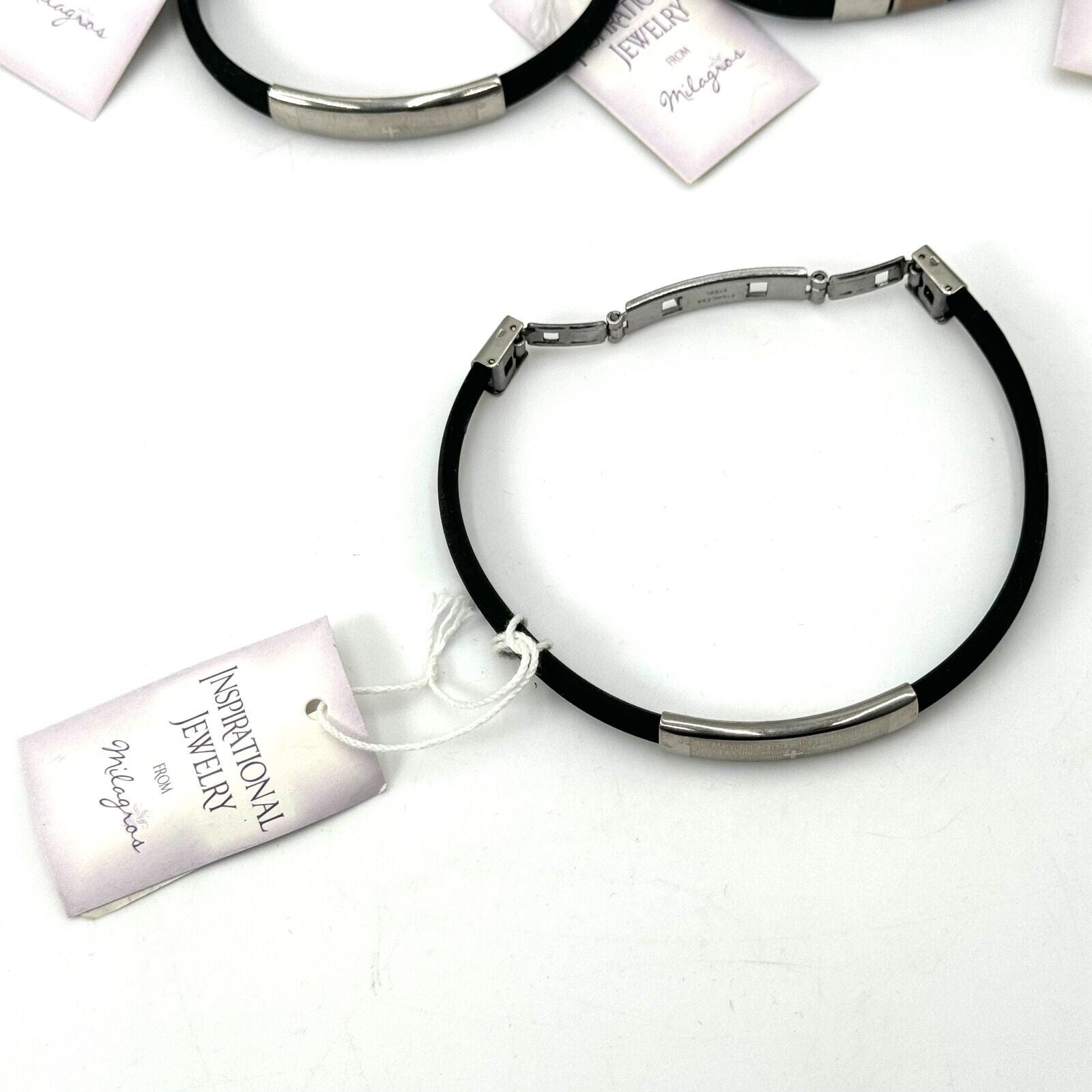 4pk Milagros Insperational Jewelry Black Rubber Stainless Steel Bracelet NWT