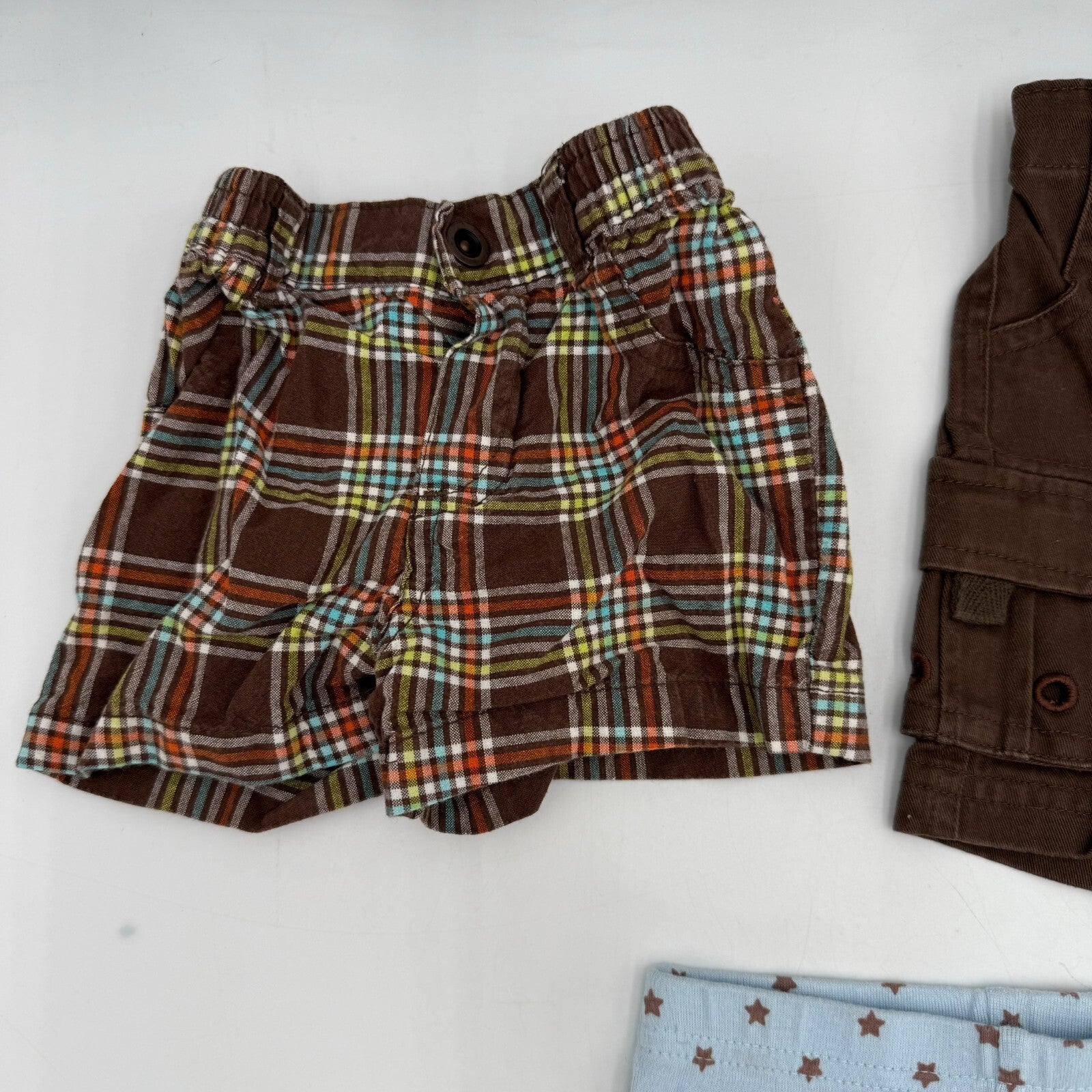 Lot of 3 NB Baby Clothes Newborn Cargo Shorts 0-3M Footie Leggings Blue Brown