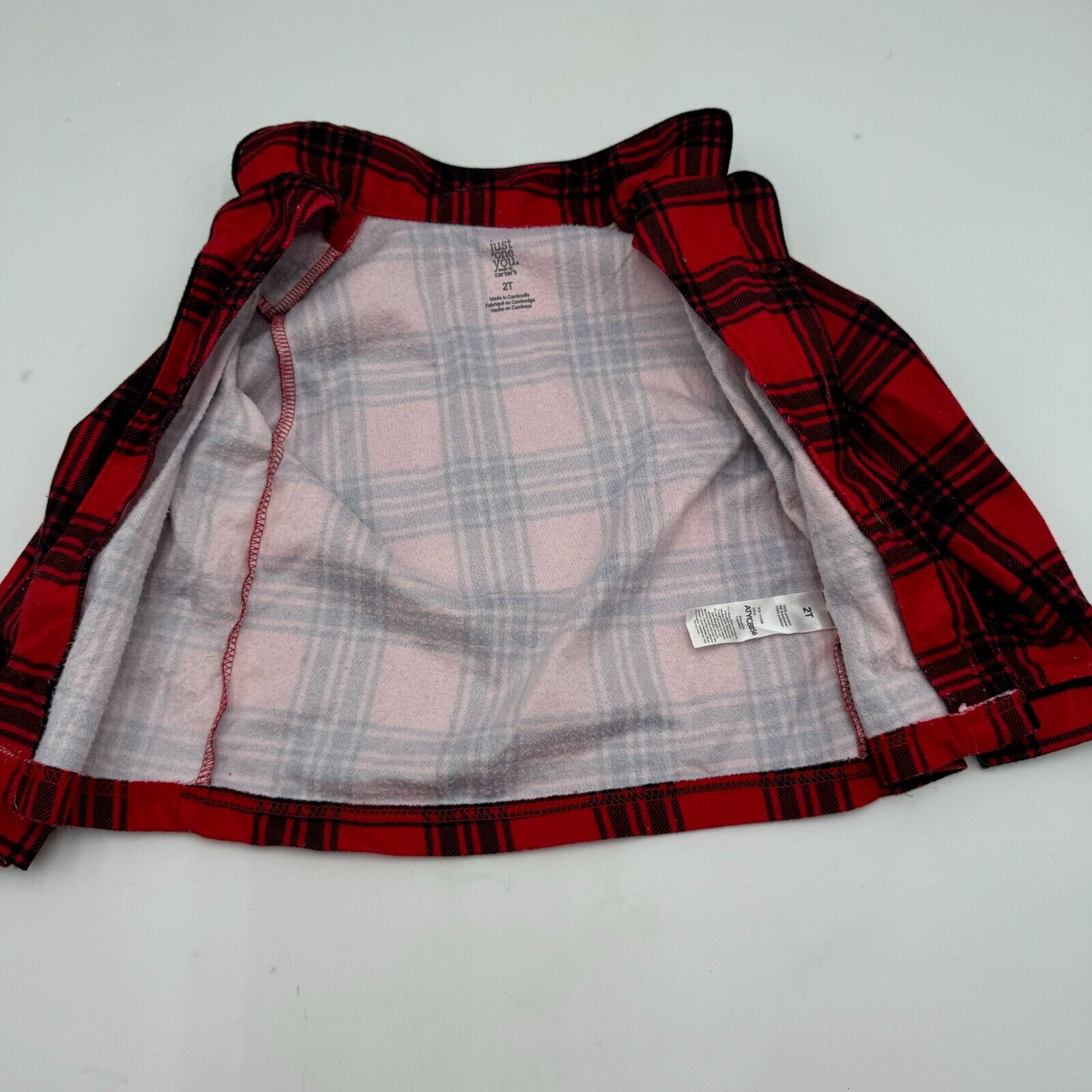 Lot of 3 Size 2T Kids Clothes 2pc Red Flannel Pajamas Black Zip Up Jacket