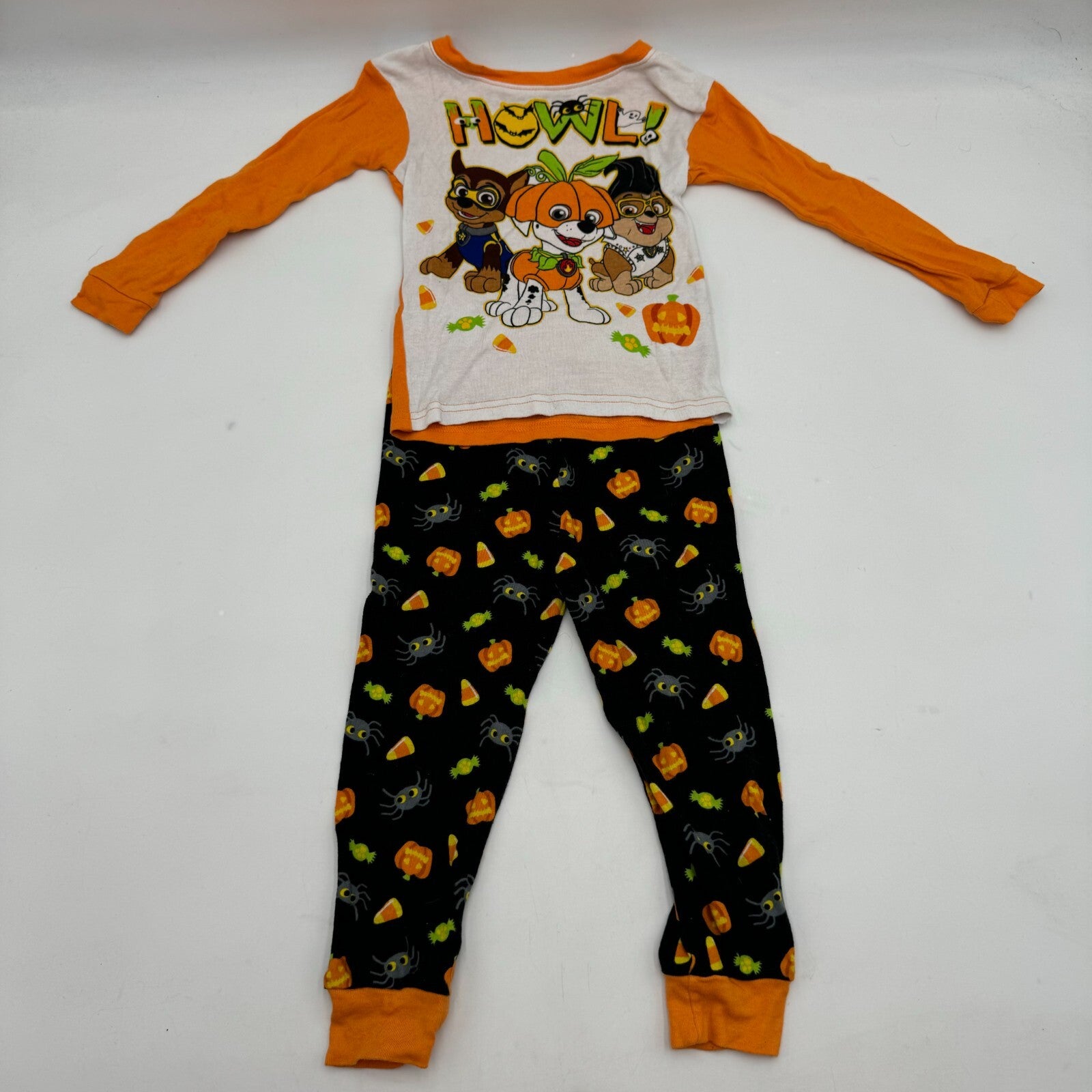 2 pc Paw Patrol Kids Pajama Set Halloween Howl Pumpkin Candy Toddler Size 4T