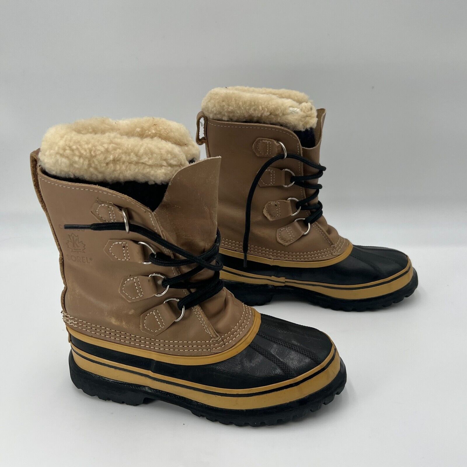 Sorel Caribou Brown Canadian Leather Rubber Wool Winter Boots Womens Size 5 US