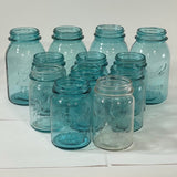 Assorted Lot of 12 Ball Perfect Mason Jars No Lids (Clear & Aqua)