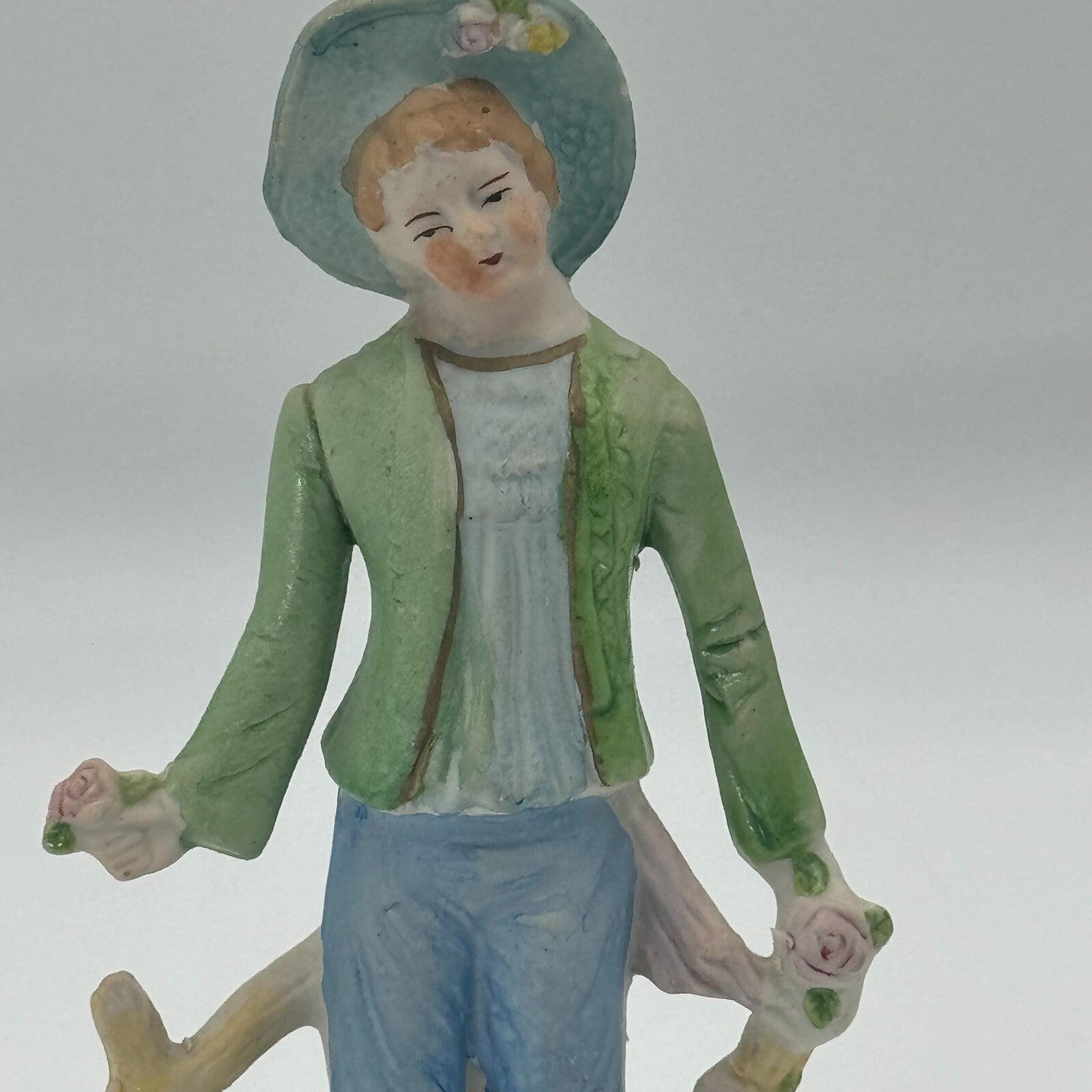 Vintage Occupied Japan Pastoral Fence Roses Hand Painted Bisque Andrea Figurine