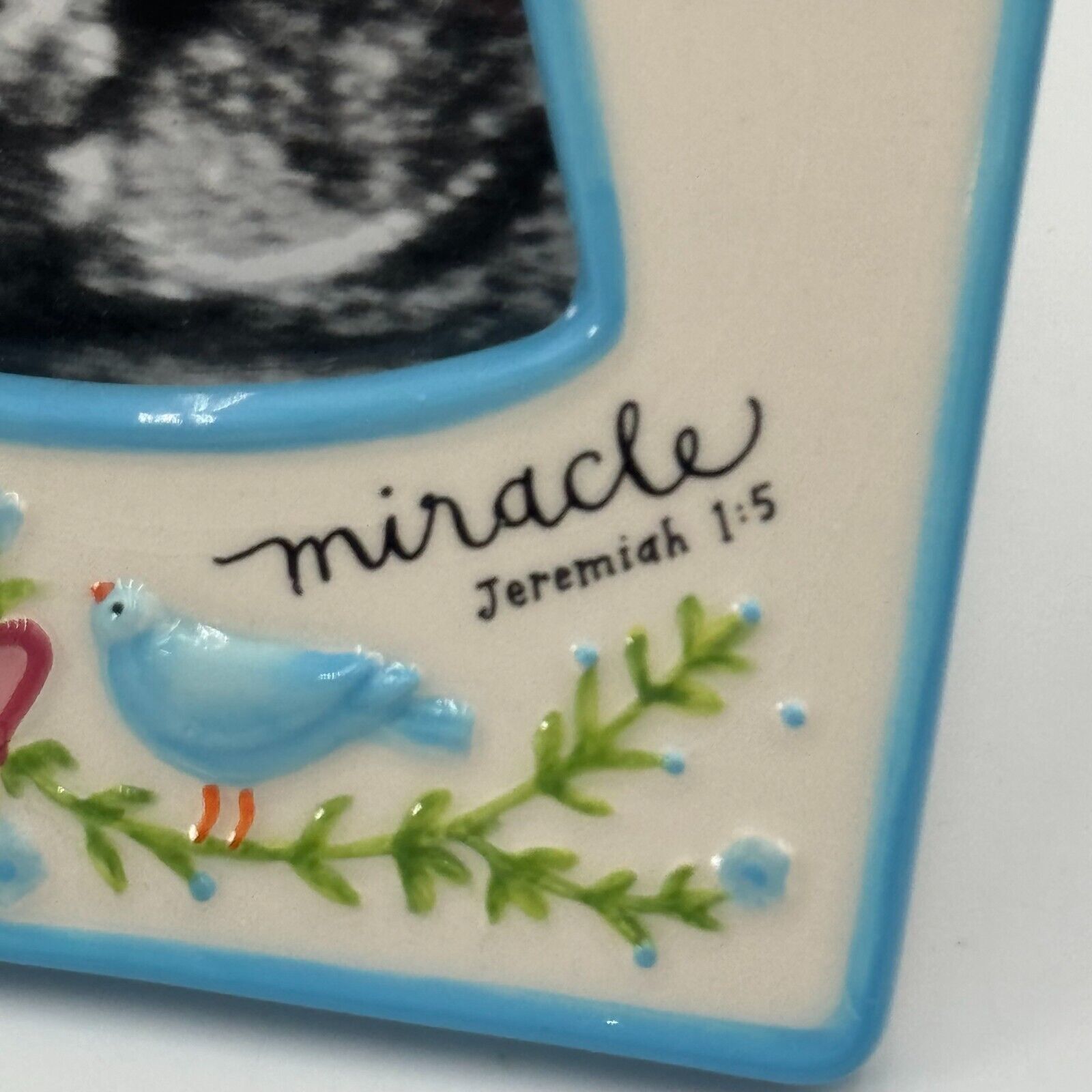 Russ Ceramic Sonogram Frame Blue Grow in Grace Baby Pictures Wall Hang/Stand NIB