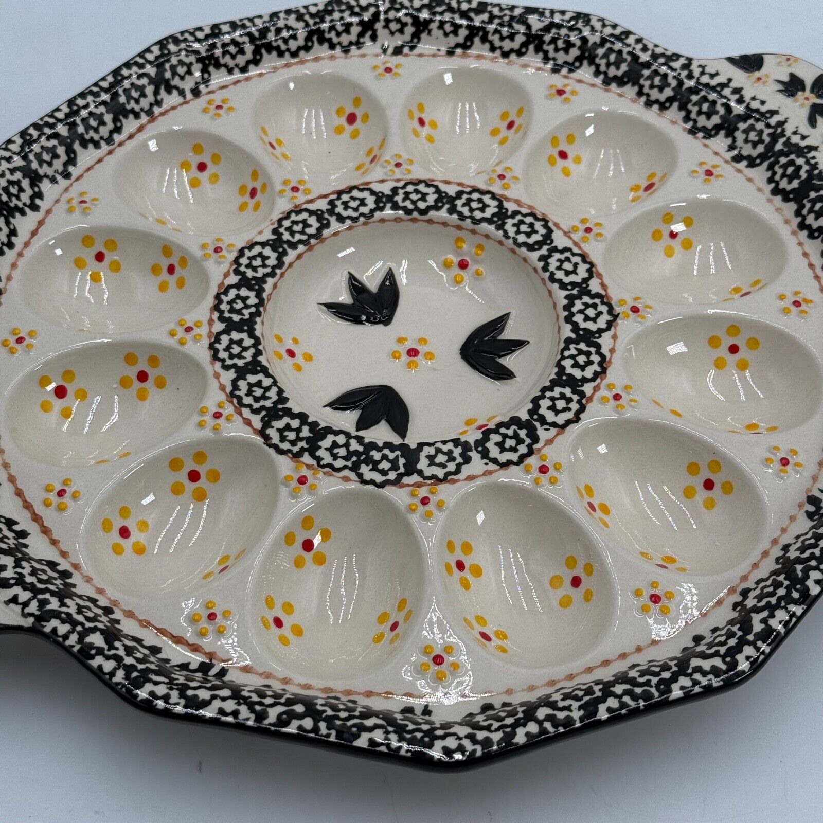 Temptations By Tara Hand Painted Ceramic Elegant Floral Bowl With Egg Platter