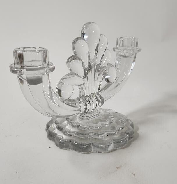 Vintage Heisey Clear Glass Crystolite Pattern Double Light Candle Holder