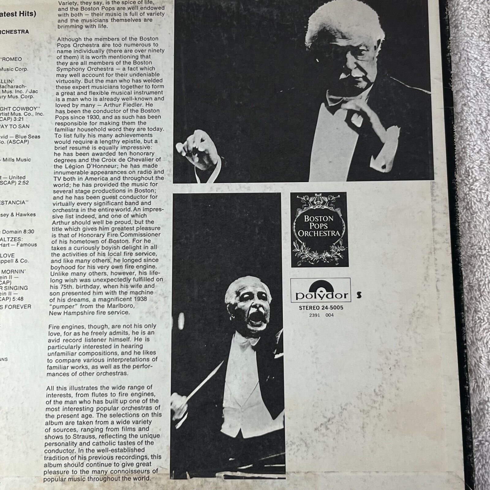 Arthur Fiedler Boston Pops Encore Fiedler's Greatest Hits LP Vinyl 1971 24-5005