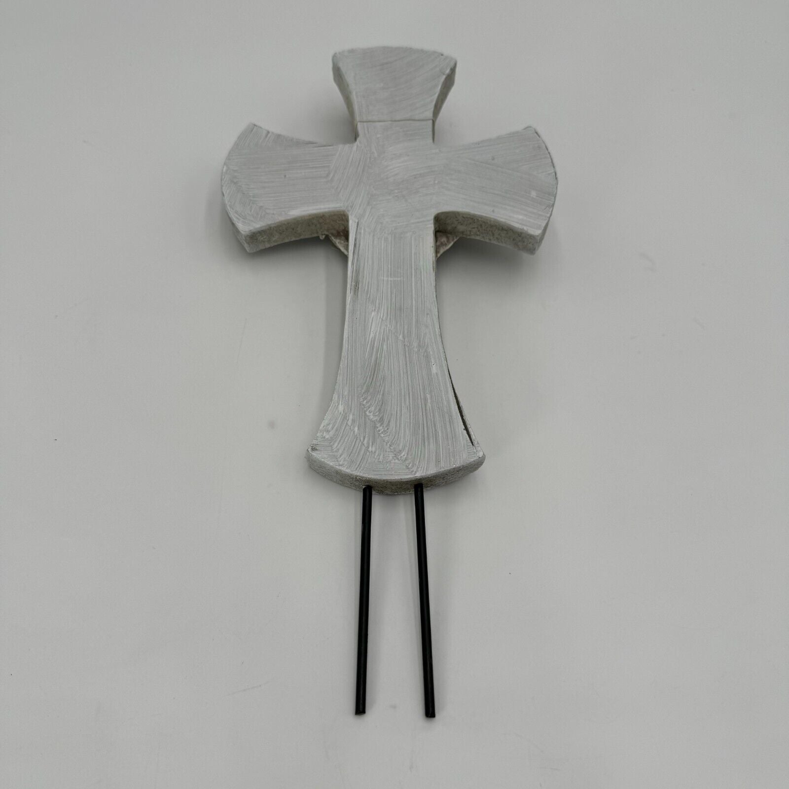 Angelic 10in Cross Gray Black Prayer Carved Angel 3in Metal Stakes Art Decor