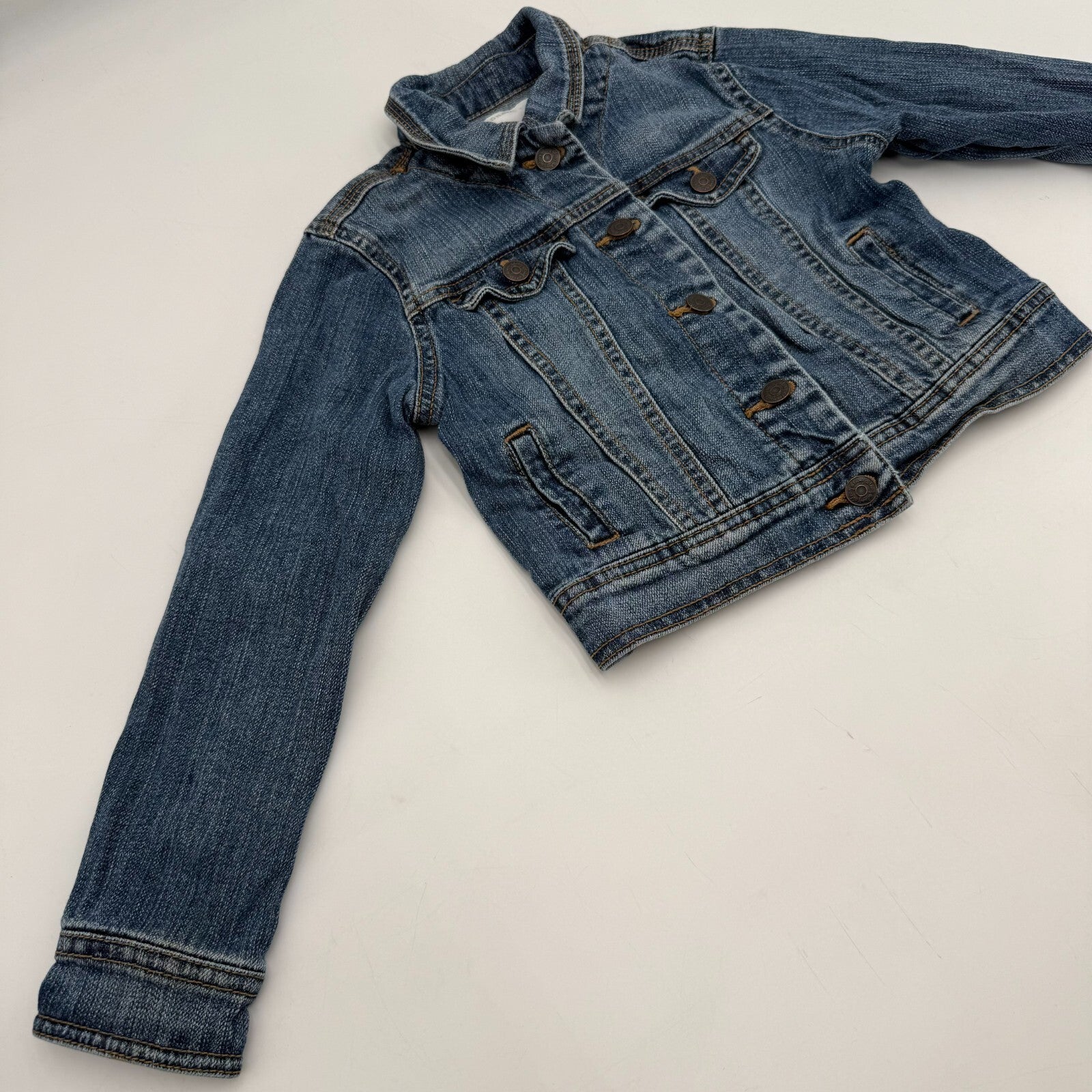 Old Navy Unisex Kids Denim Jacket Blue Collared Button Long Sleeve Size Small