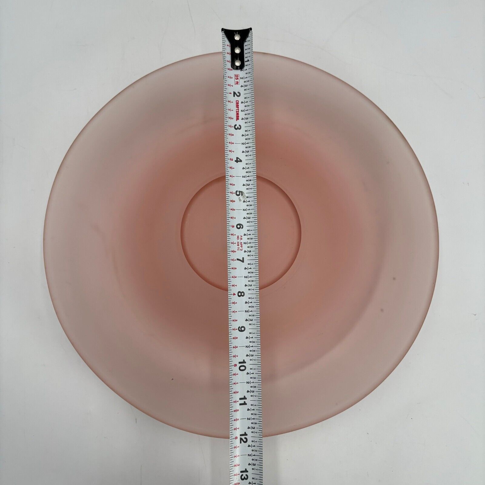 Vintage MCM Grandma Frosted Pink Depression Glass Rolled Edge 12" Console Bowl