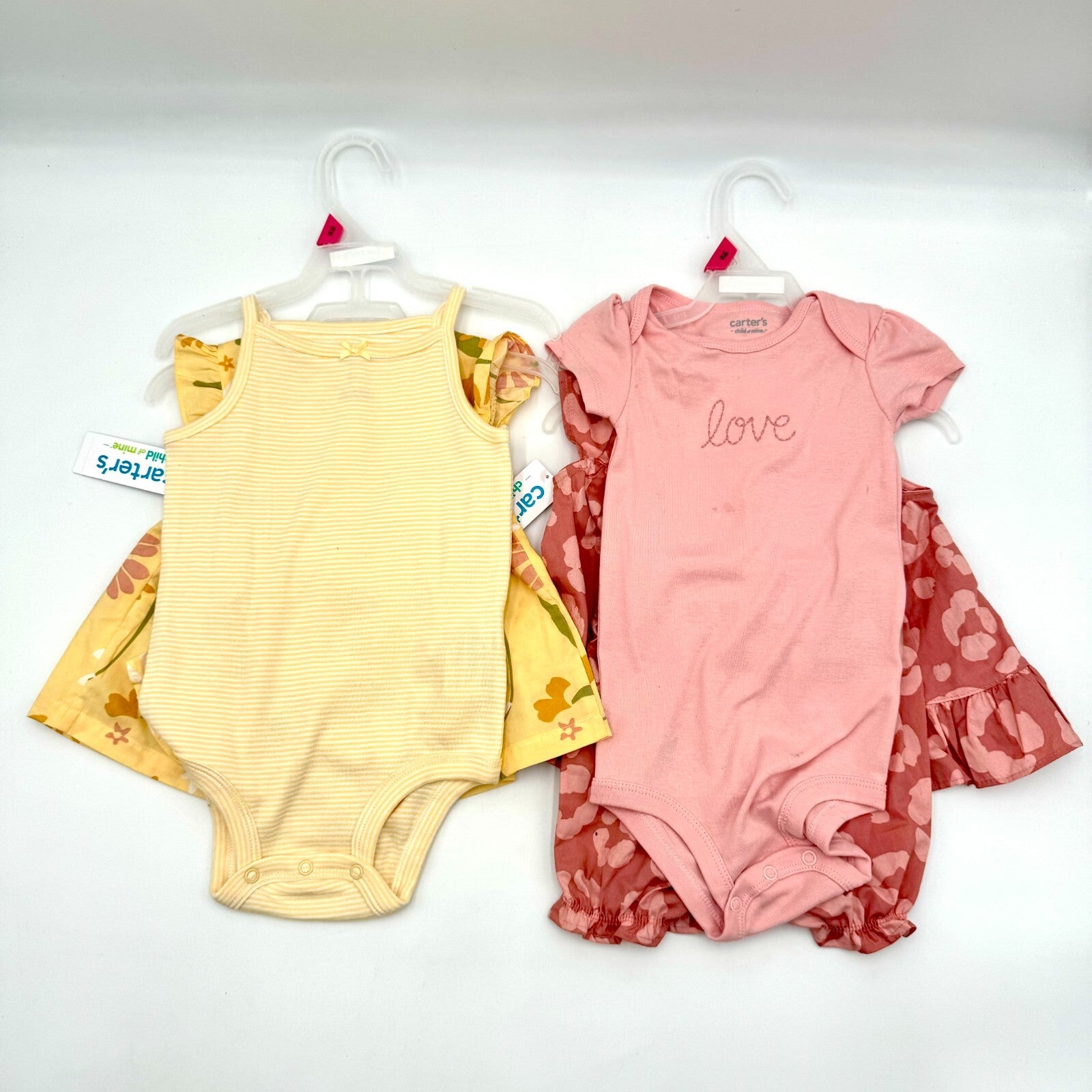 Set of 2 Carters 3 Piece Outfits Pink Yellow Floral Bodysuit Shorts Size 18M NWT