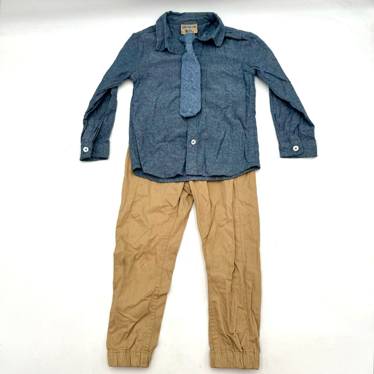 Brooklyn Boys 3pc Outfit Kids Dress Clothes Blue Button Up Tan Toddler Size 3T