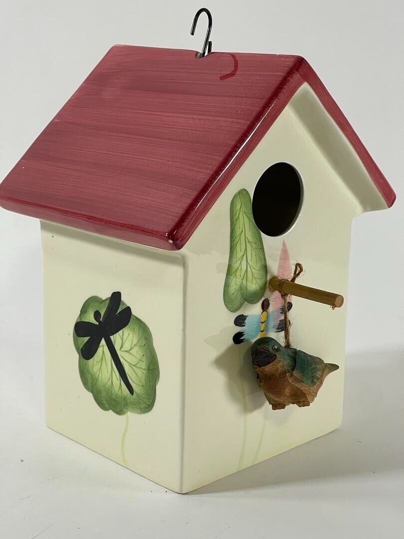 Hand-Painted Beautiful 9x7 in Ceramic Bird Feeder with Hanging Chain