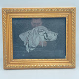 Elegant Wood Framed White Dog Etching on Black Matte 11x14 Art With Glass Cover