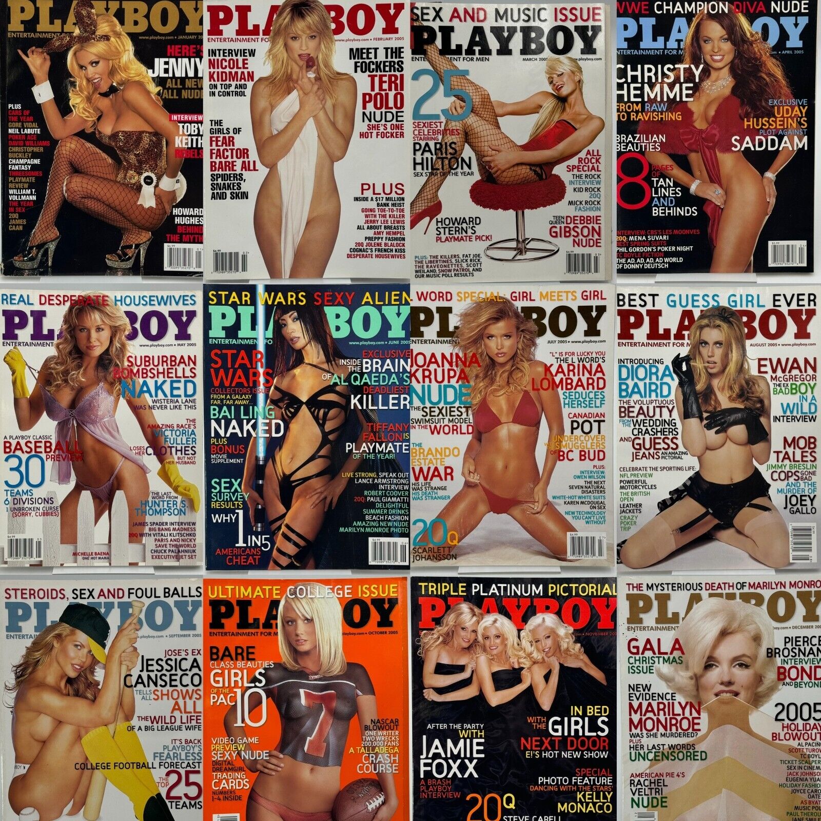 Playboy Magazine 2005 Full Year Set : Iconic Paris Hilton, Marilyn Monroe & MORE