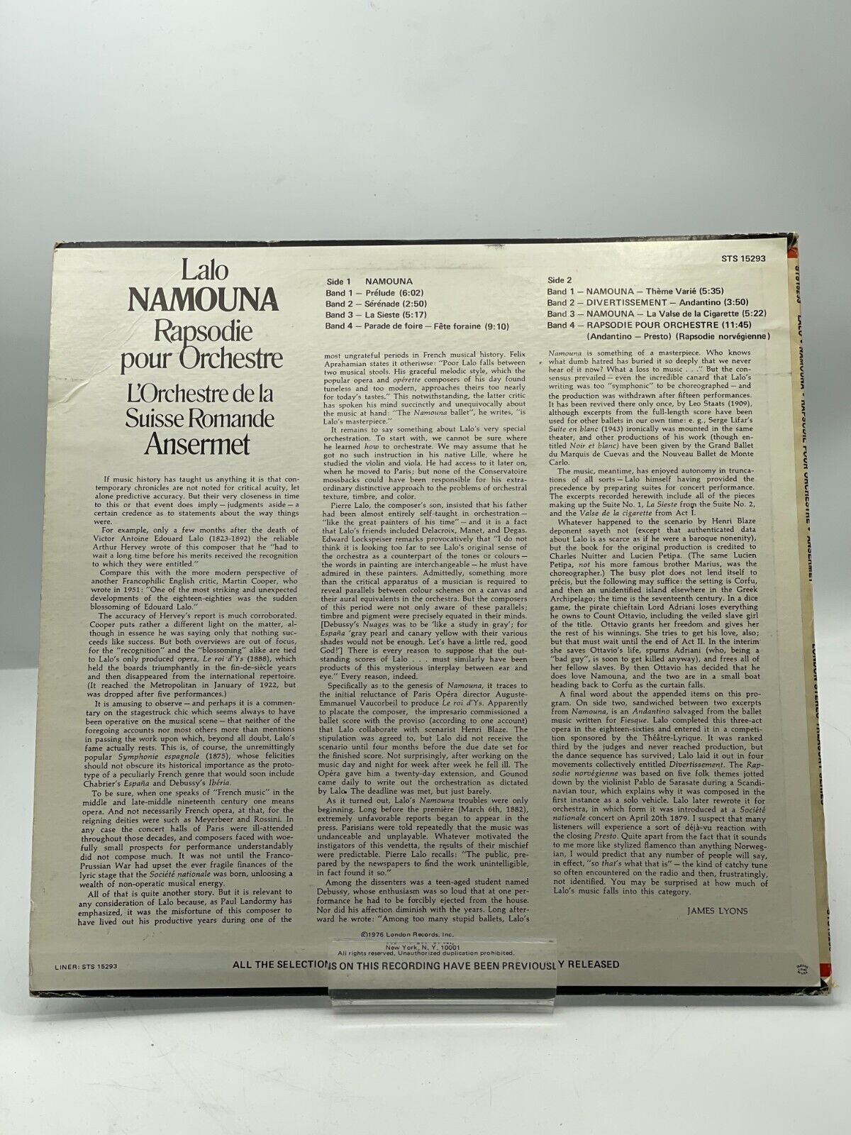 Lalo, Ansermet - Namouna; Rapsodie Pour Orchestre London Records – STS 15293