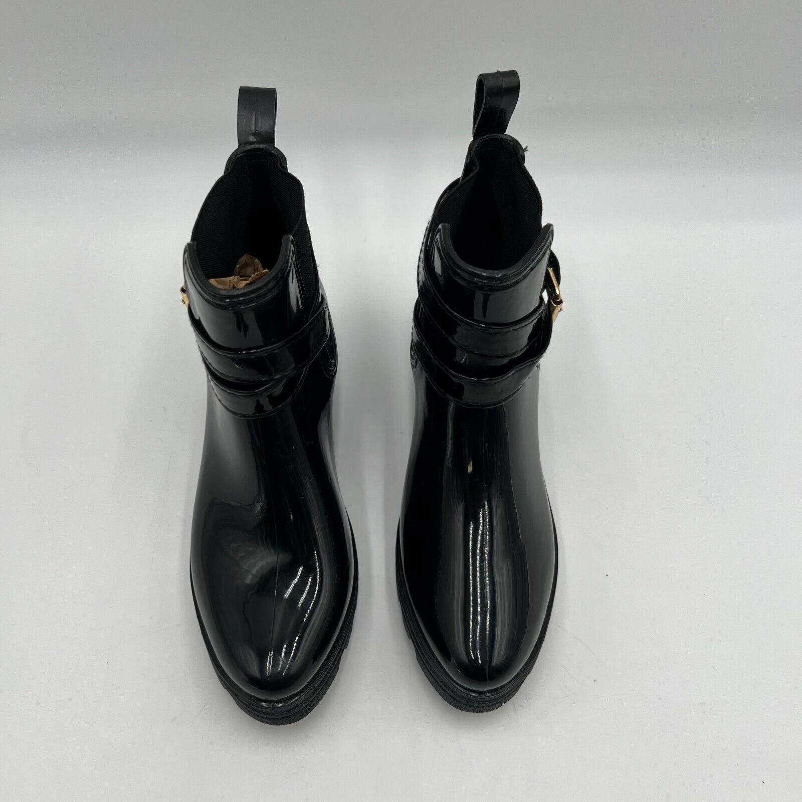 Women’s Non-Slip Black Platform Style Ankle Rain Boots Buckle Trendy Size 8/XL
