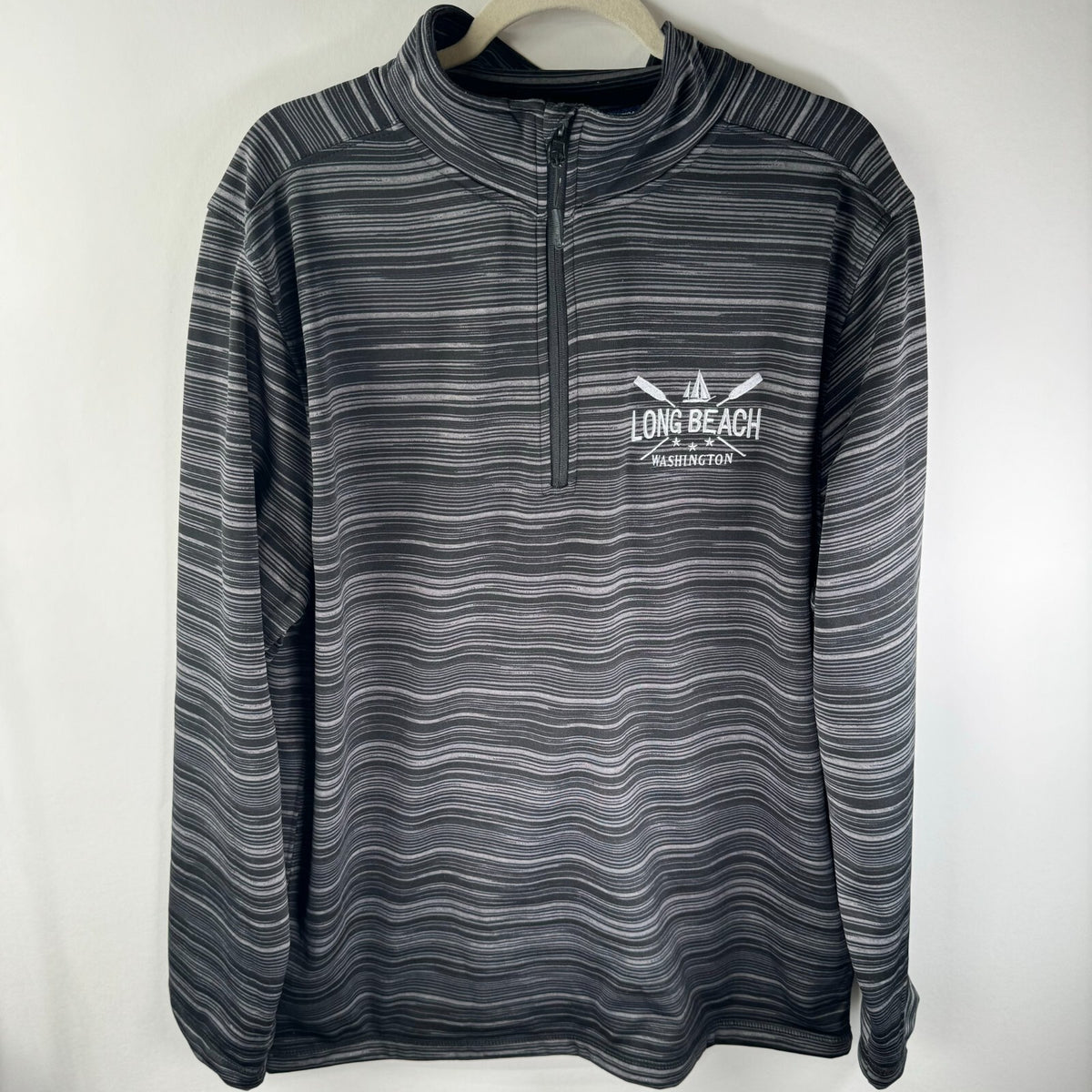 Basix Of America Mens Quater Zip Pullover Striped Jacket Gray Active Size XL