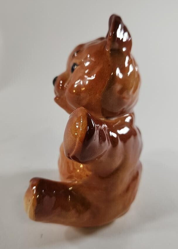 Intricate Ceramic "J" Painted Necklace High Gloss Silly Brown Bear Figurine