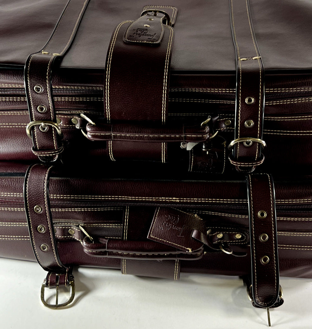 Traveler’s Club Brown Genuine Leather 2 Piece Buckle Luggage Set Vintage