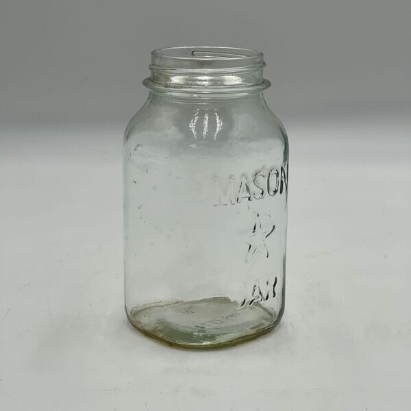 Vintage Mason Star Jar Clear Glass Quart 1970’s Mold #10