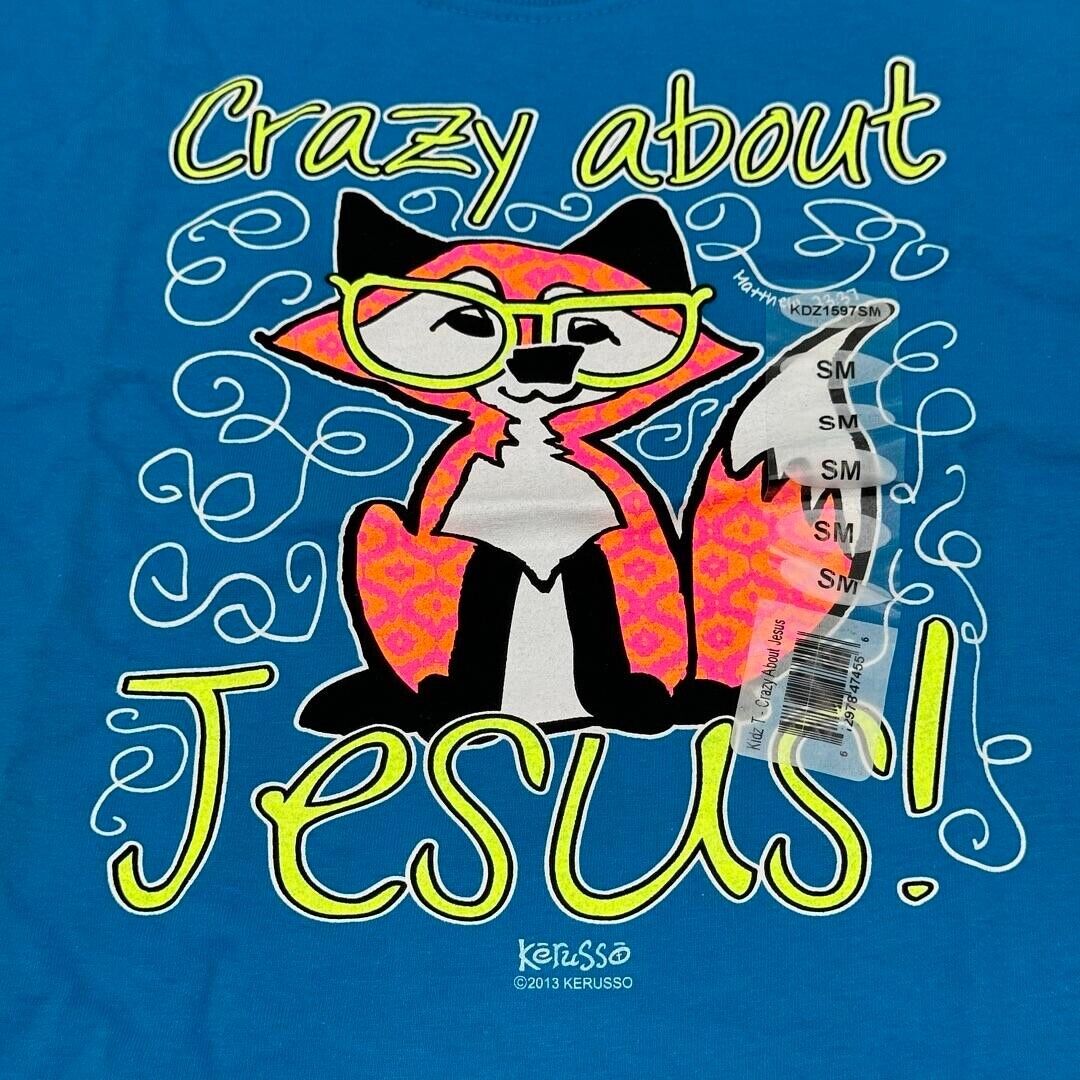 Kerusso Crazy About Jesus T-Shirt Crewneck Short Sleeve Blue Kids Small NWT