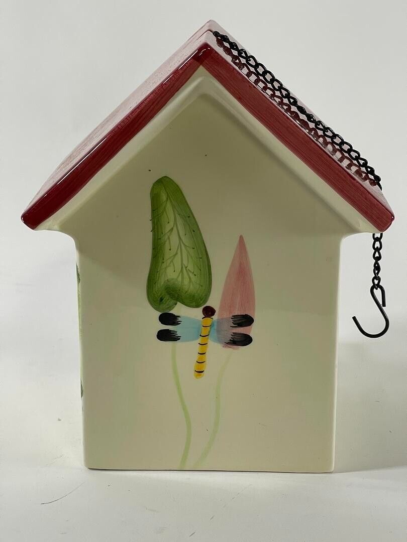 Hand-Painted Beautiful 9x7 in Ceramic Bird Feeder with Hanging Chain
