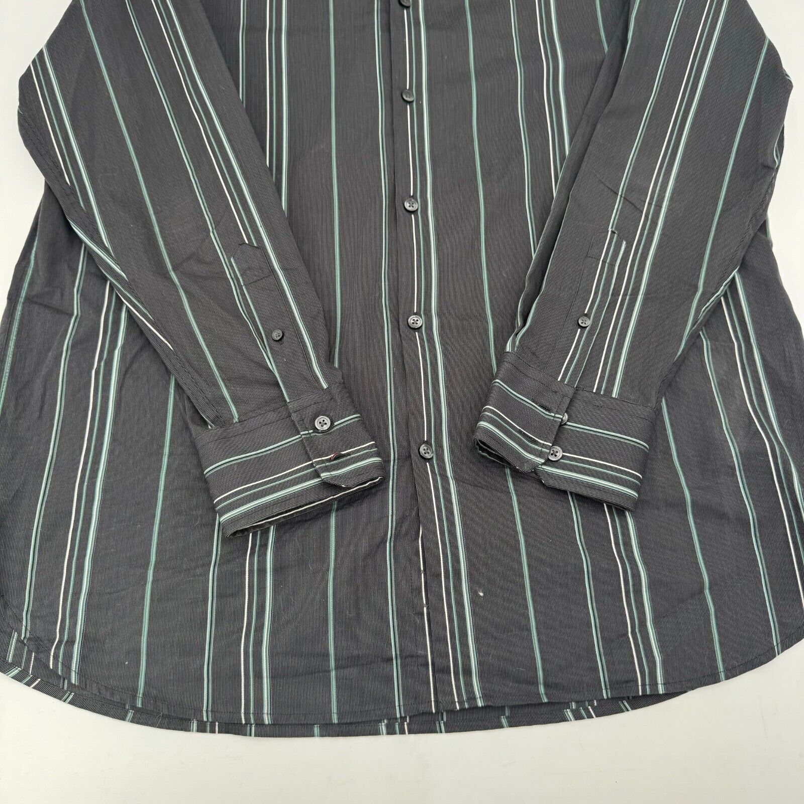 Alfani Gray Mens Classic Long Sleeve Button Up Shirt Green Stripes Size XL