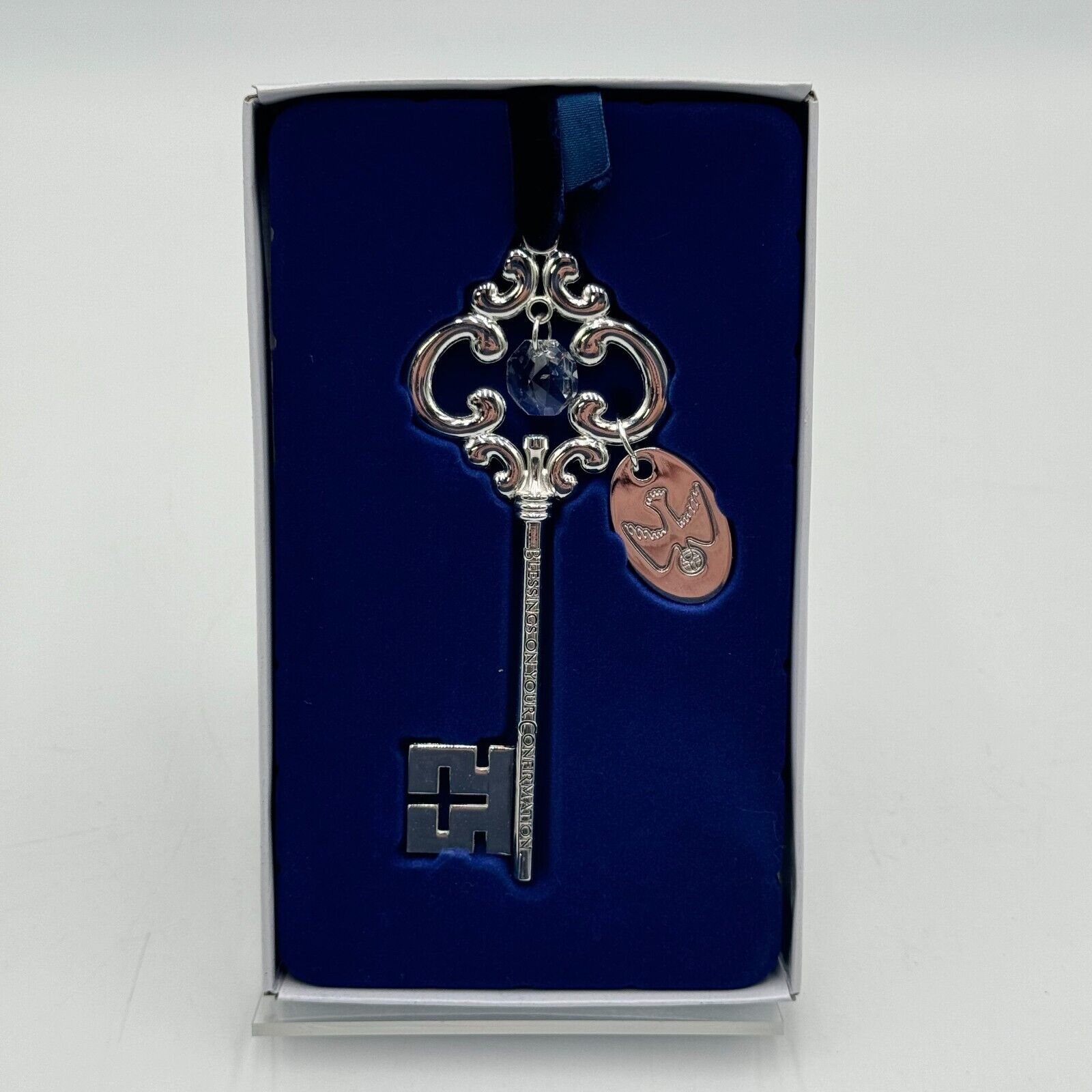 Catholic Confirmation Blessings Engraved Gift Silver Key Cross Gem Peace NIB