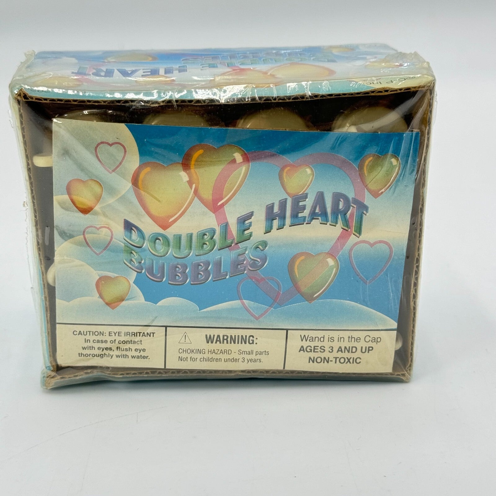 12pk Double Heart Bubbles Mini White Plastic Bottles & Wand Party Decor NIB