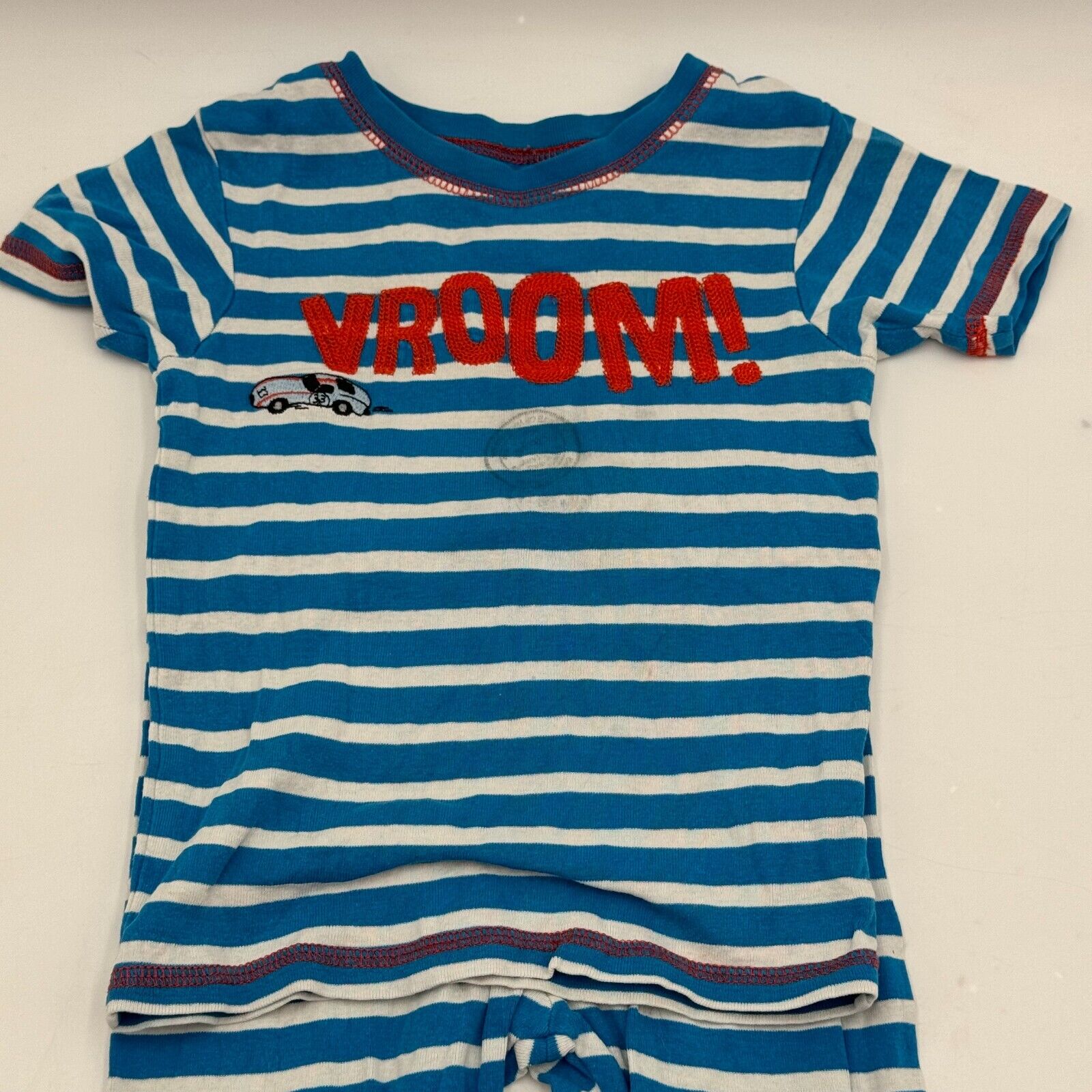 Pair of Carter’s Pajama Sets Vroom Race Car Blue Stripes Red Checkered Size 5T