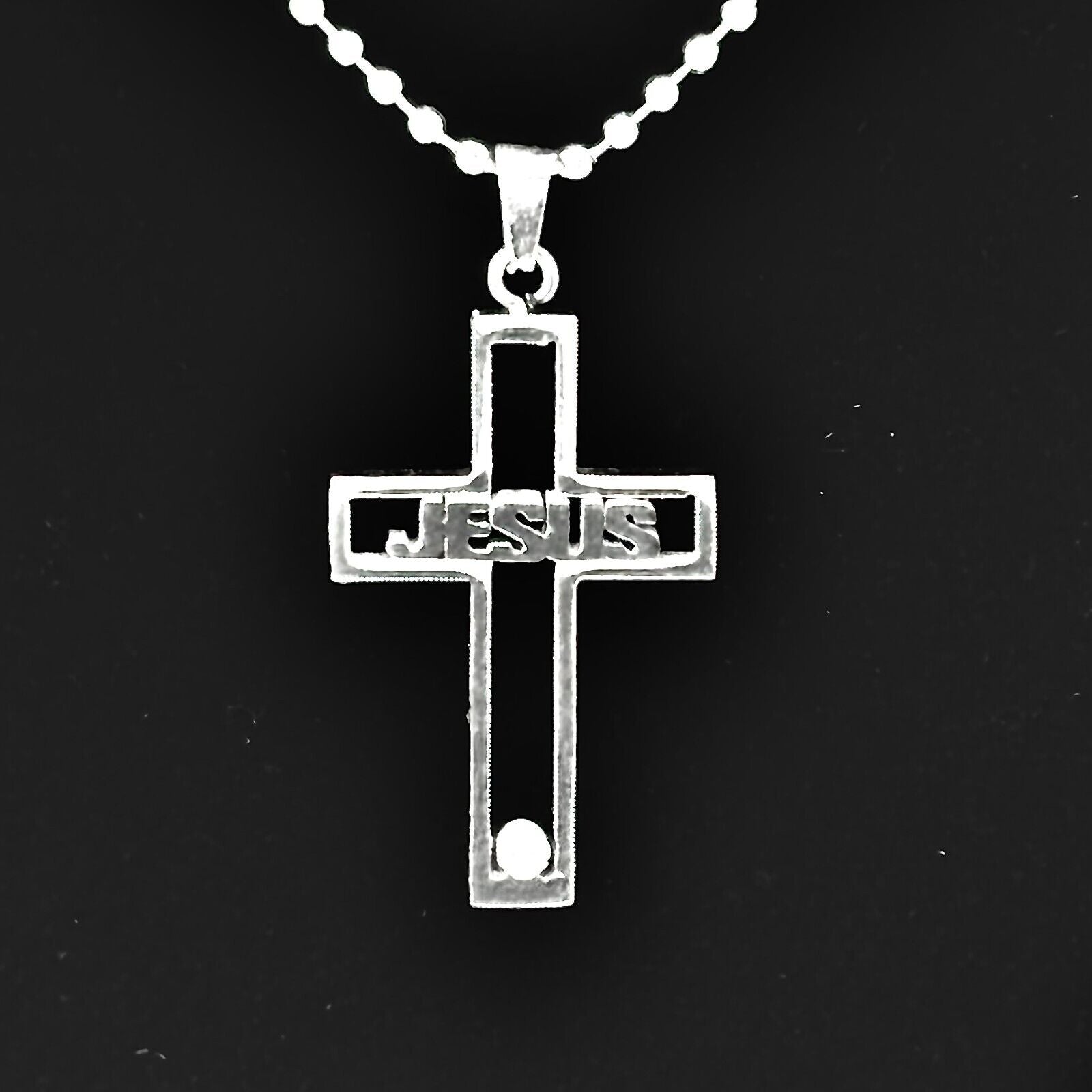 2 Jesus Cut Out Cross Black & Silver Pendant Diamond Gem 22" Chain Christian NEW