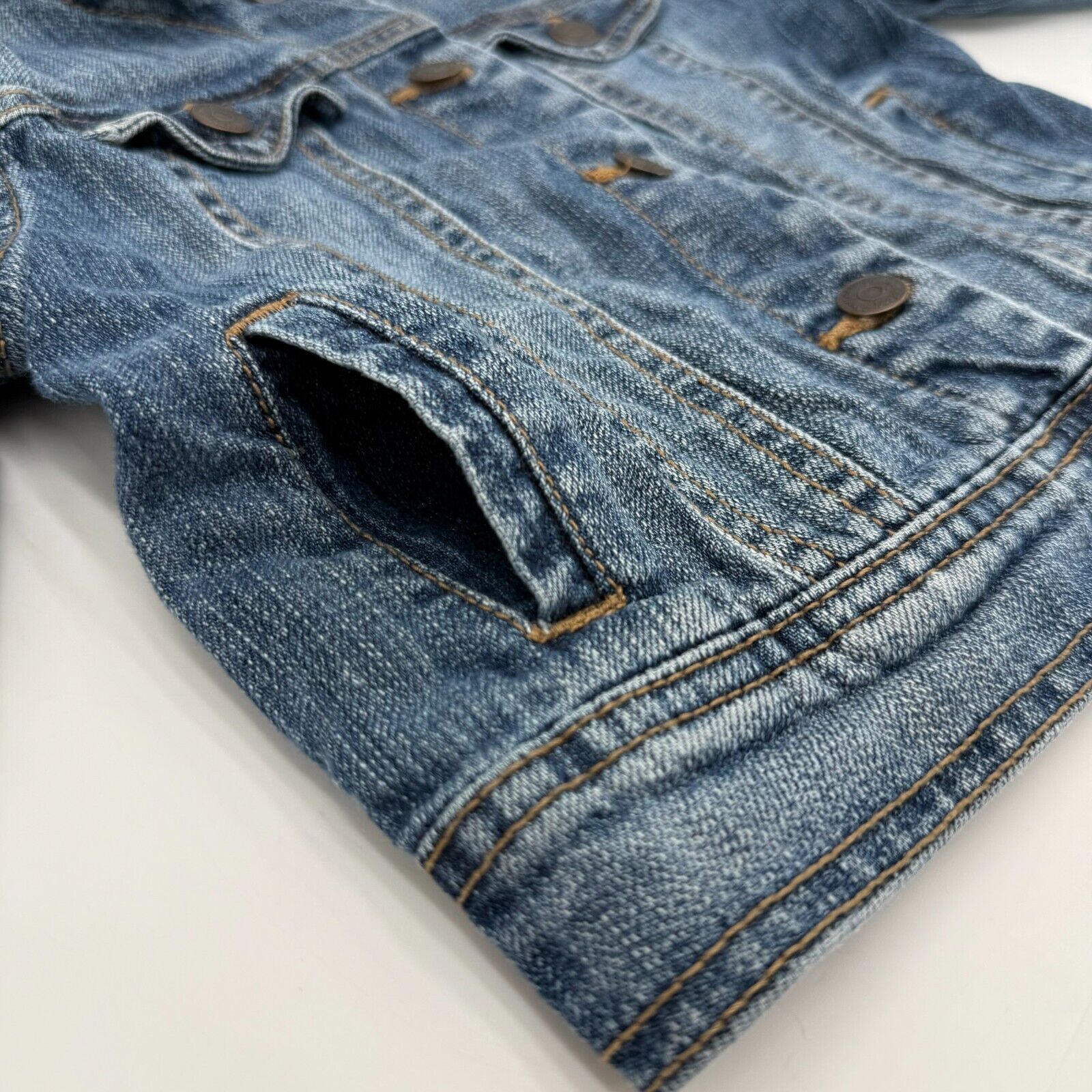 Old Navy Unisex Kids Denim Jacket Blue Collared Button Long Sleeve Size Small