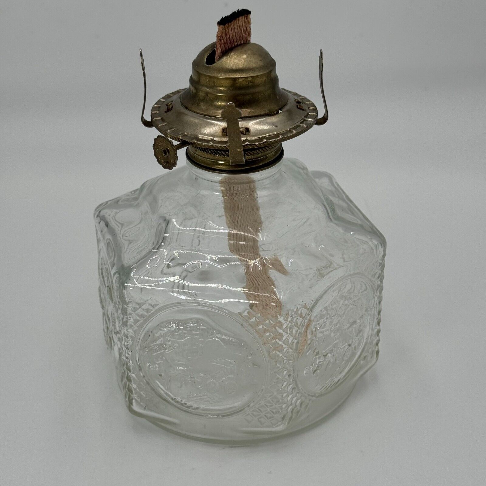 Vintage Lamplight Farms Horse & Buggy Oil Lamp Hexagon Pressed Glass
