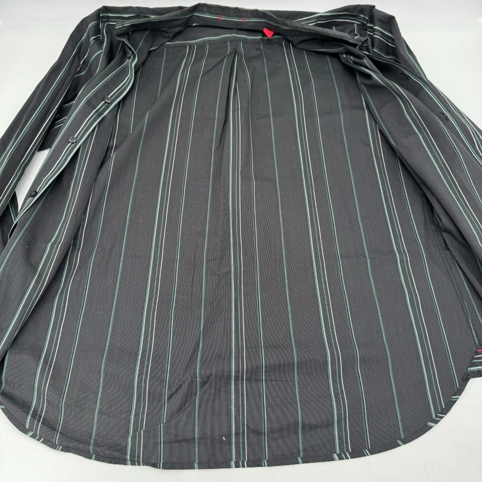 Alfani Gray Mens Classic Long Sleeve Button Up Shirt Green Stripes Size XL
