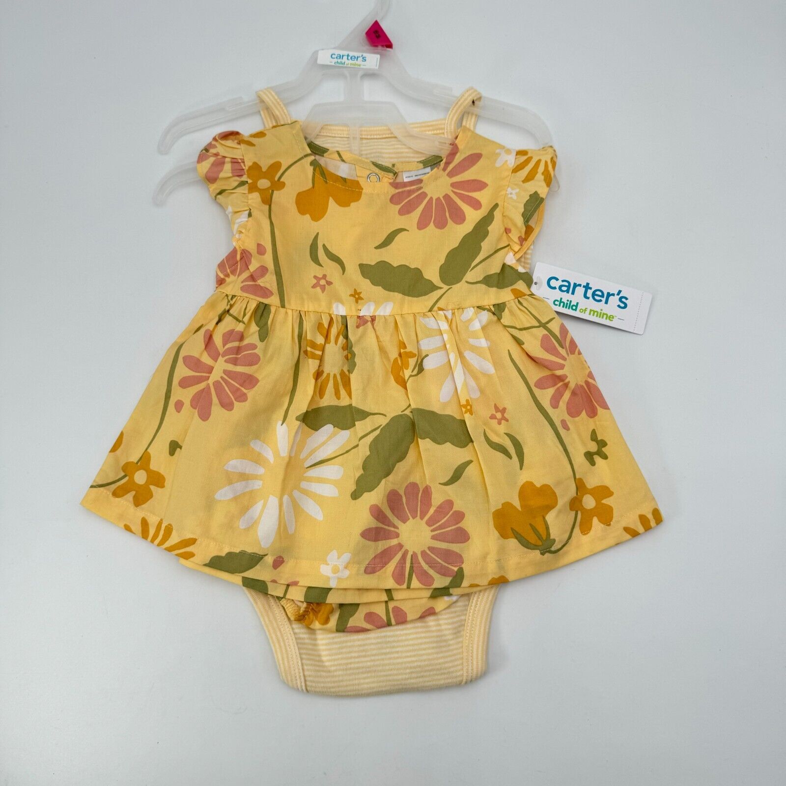 Set of 2 Carters 3 Piece Outfits Pink Yellow Floral Bodysuit Shorts Size 18M NWT