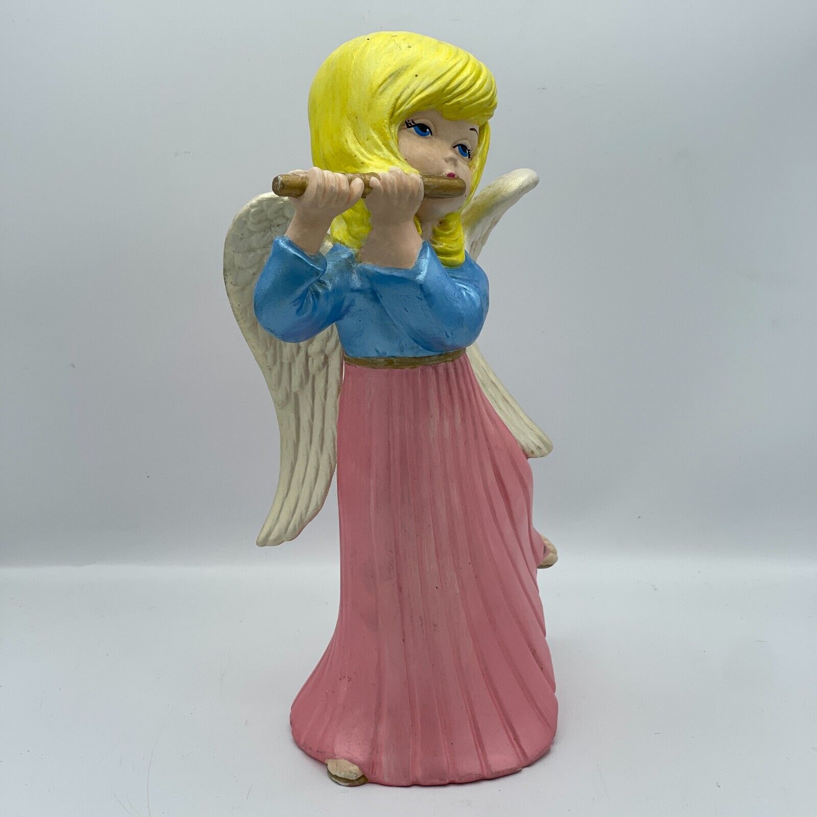 Atlantic Mold Blue 12” Pink Christmas Angel Playing Flute Blonde