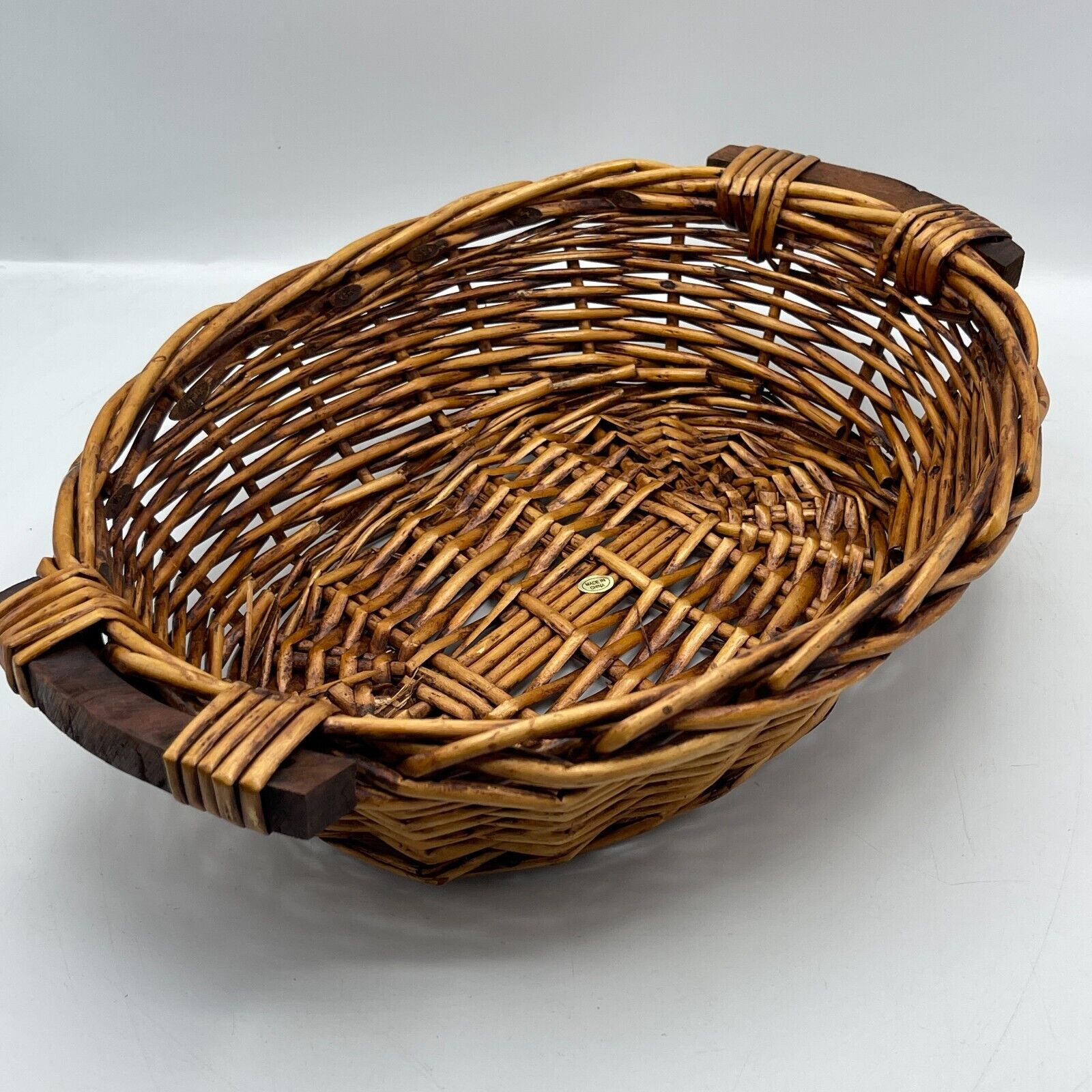 Lot of 2 Vintage Handwoven Wood Baskets