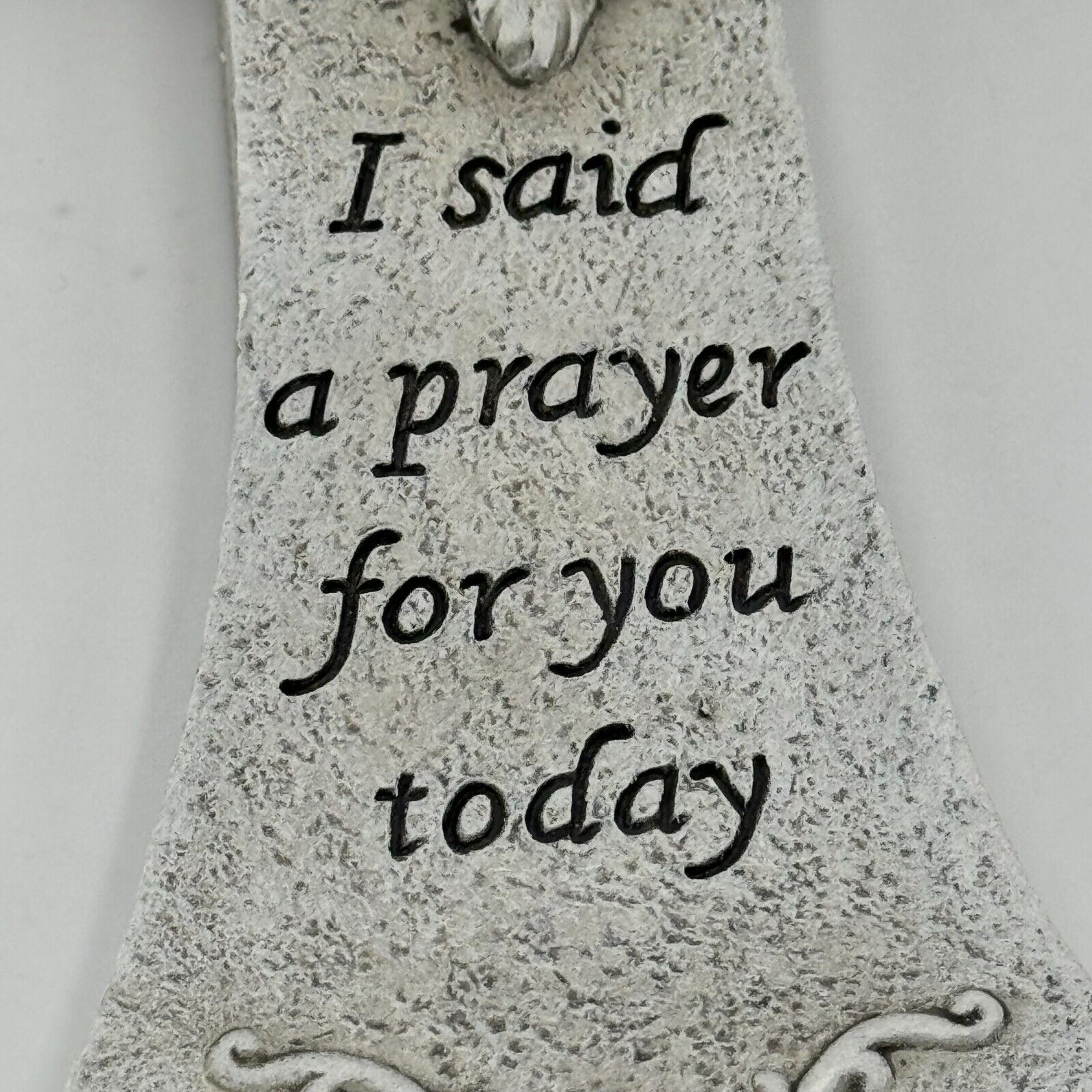 Angelic 10in Cross Gray Black Prayer Carved Angel 3in Metal Stakes Art Decor