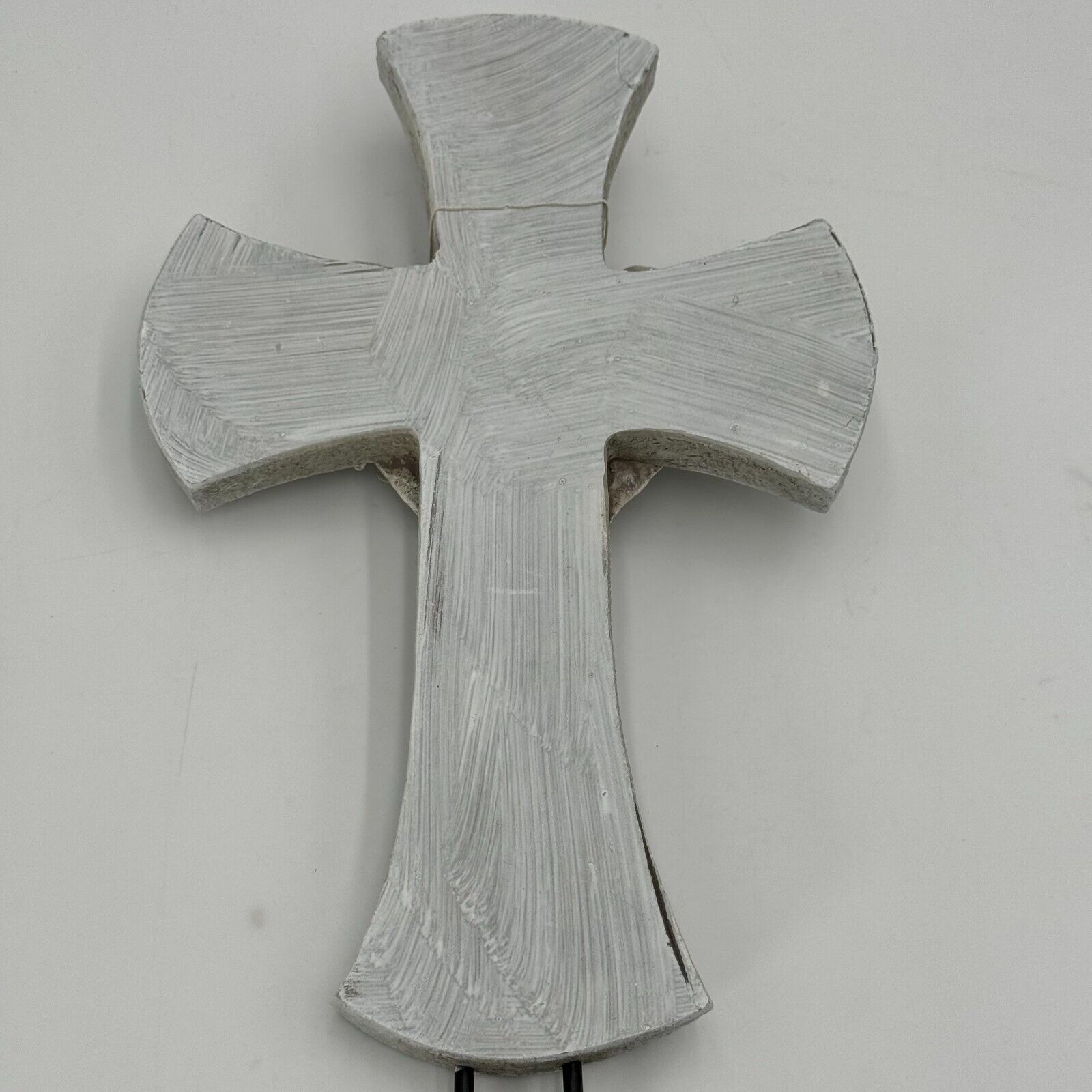 Angelic 10in Cross Gray Black Prayer Carved Angel 3in Metal Stakes Art Decor