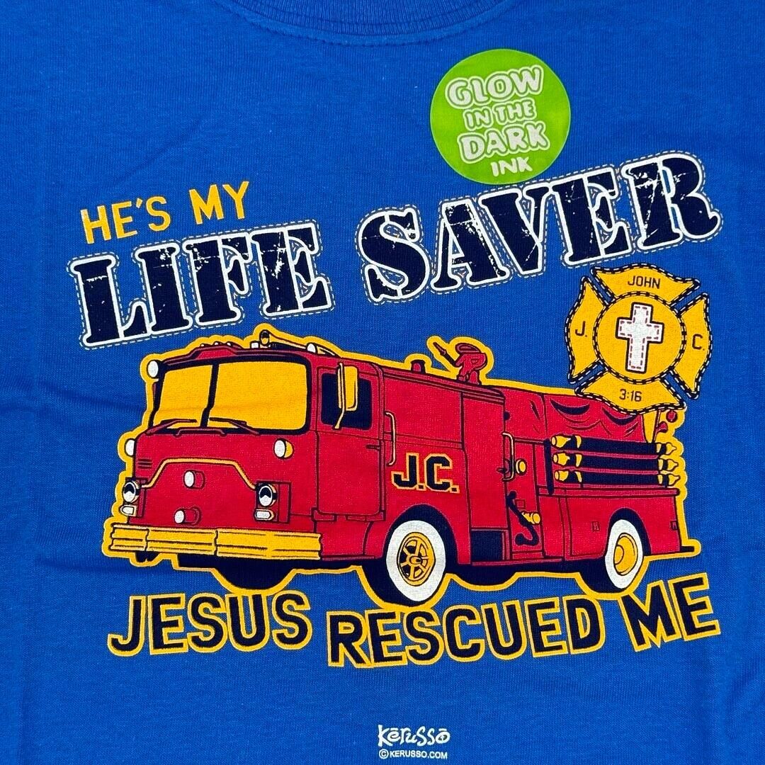 Large Youth Kerusso Blue Red Jesus Glow in the Dark John 3,16 T-Shirt NWT