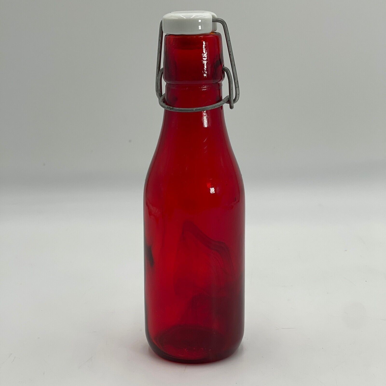 Colorful Red Glass Bottle with Flip-Top Metal Clasp 10"