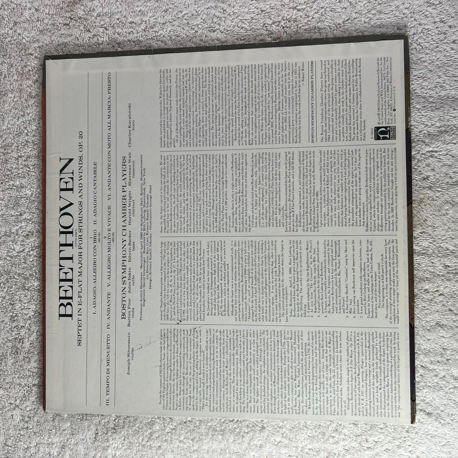 BEETHOVEN SEPTET BOSTON SYMPHONY CHAMBER PLAYERS Vinyl LP