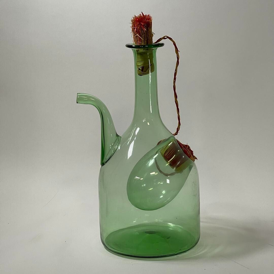 Vintage Large Hand Blown Green Glass Italian Wine Decanter with Ice Chamber